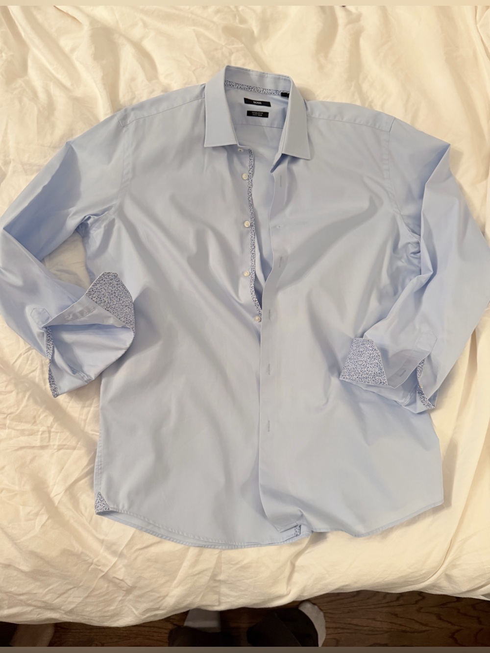 Boss Light Blue Button Up with Flower Print Details
